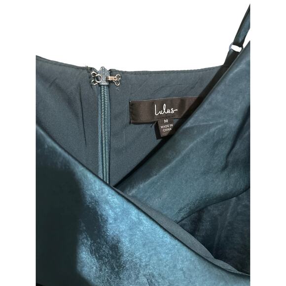 NWT Lulu’s Teal Satin Mini Dress M - Picture 3 of 4